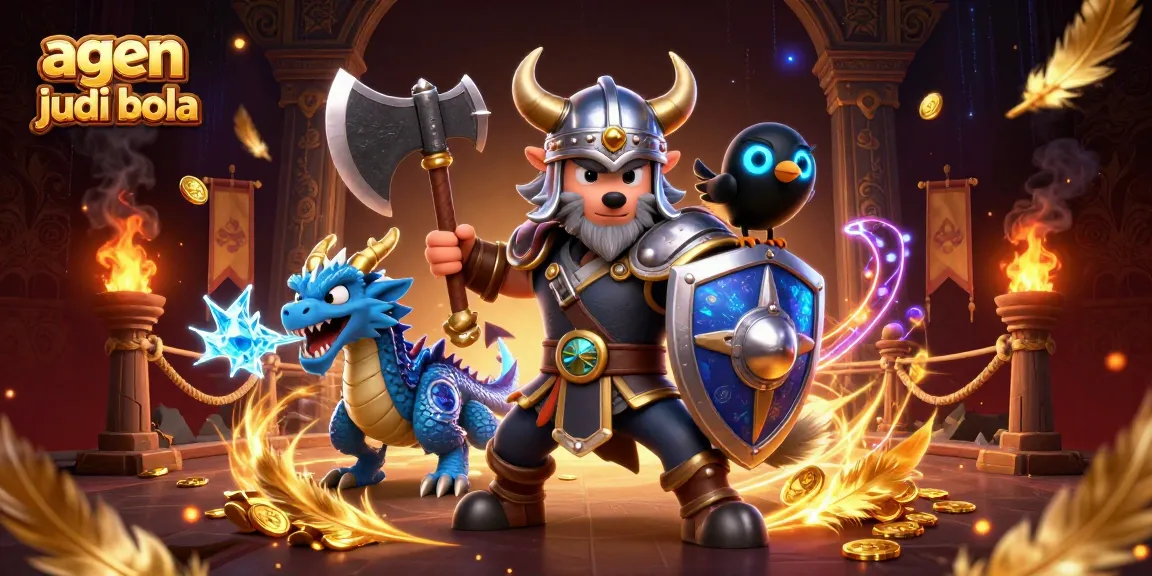 Experience agen judi bola with a dynamic 3D illustration depicting an epic battle scene with vibrant characters and surroundings.