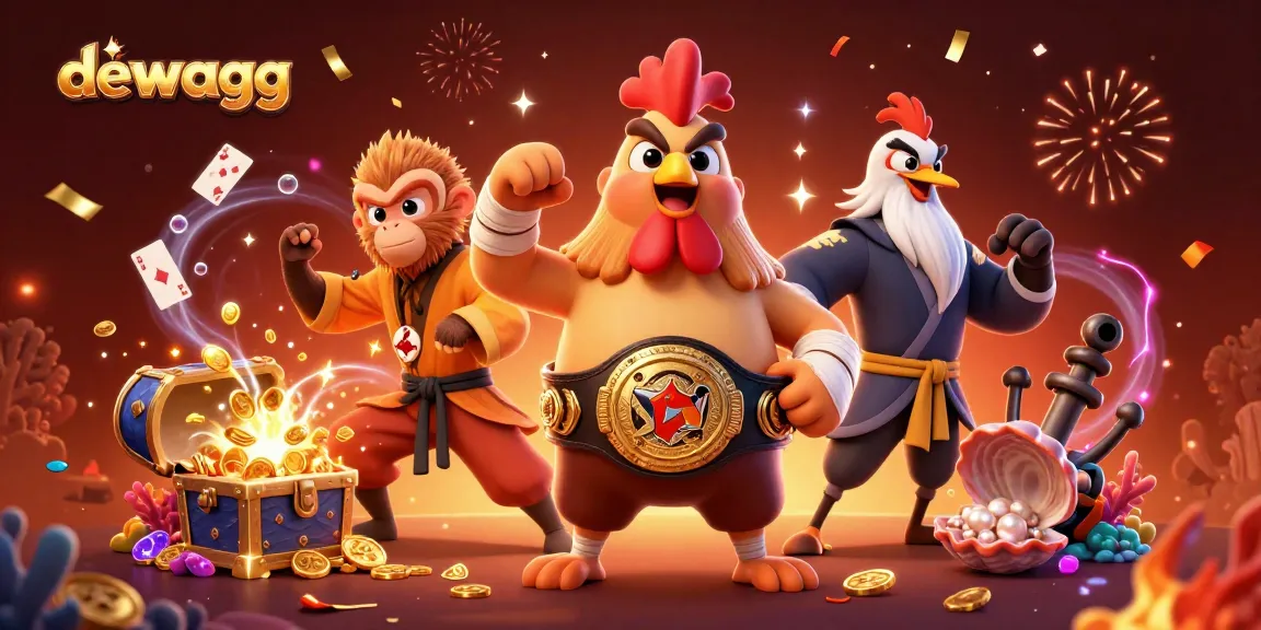 Experience high-stakes thrills with dewagg as the Muay Thai rooster battles amidst vibrant casino symbols.