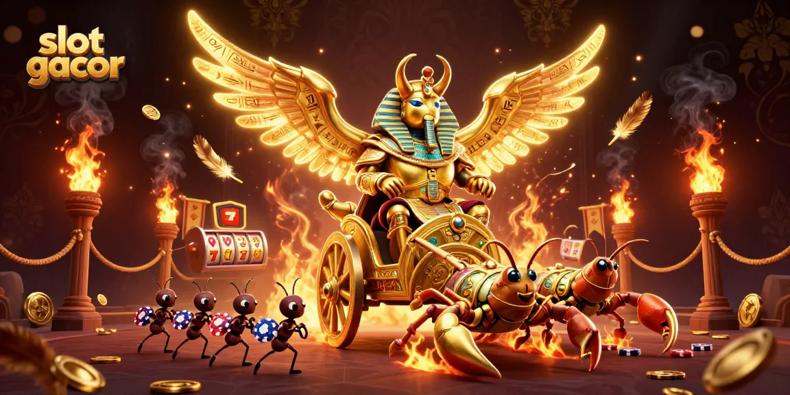 Experience the thrill of winning with slot gacor, featuring Egyptian-themed characters and vibrant casino elements.