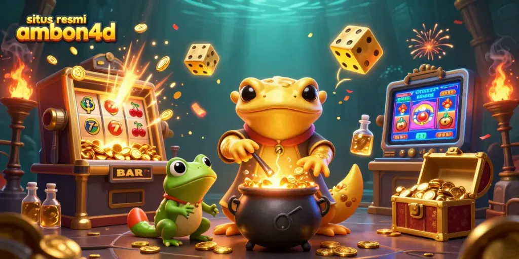 Win big with situs resmi ambon4d in a vibrant casino scene filled with golden coins and jackpots.