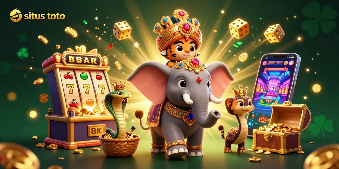 Menggoda pemain dengan situs toto yang bertemakan jackpot, menampilkan karakter mahrajah India dan simbol permainan yang berkilau.