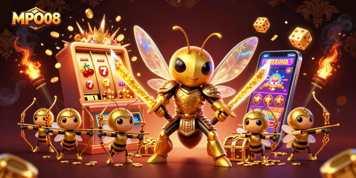 MPO08 players experience a thrilling jackpot with vibrant slot machine gameplay and golden elements.